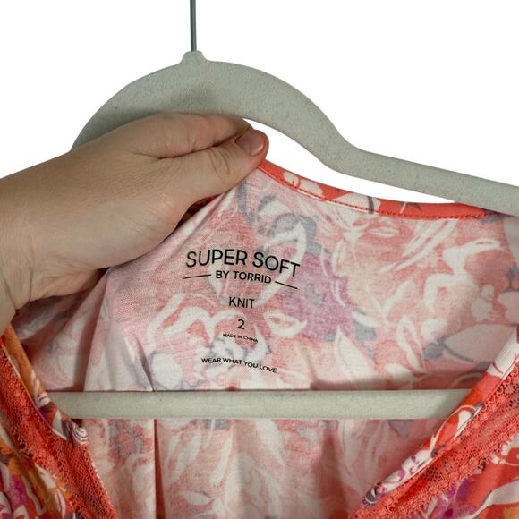 Torrid Super Soft Knit Orange Floral Babydoll Blouse Balloon Sleeve Womens 2x - Picture 4 of 7